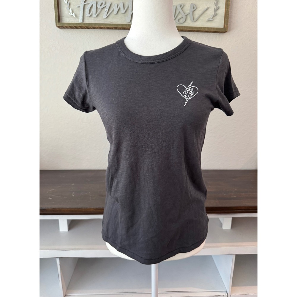 Rag & Bone Organic Pima Cotton Classic Slub Tee XS Embroidered Broken Heart